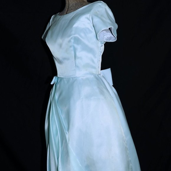 VTG 60's Pastel Turquoise Blue Party Prom Dress - Picture 9 of 14